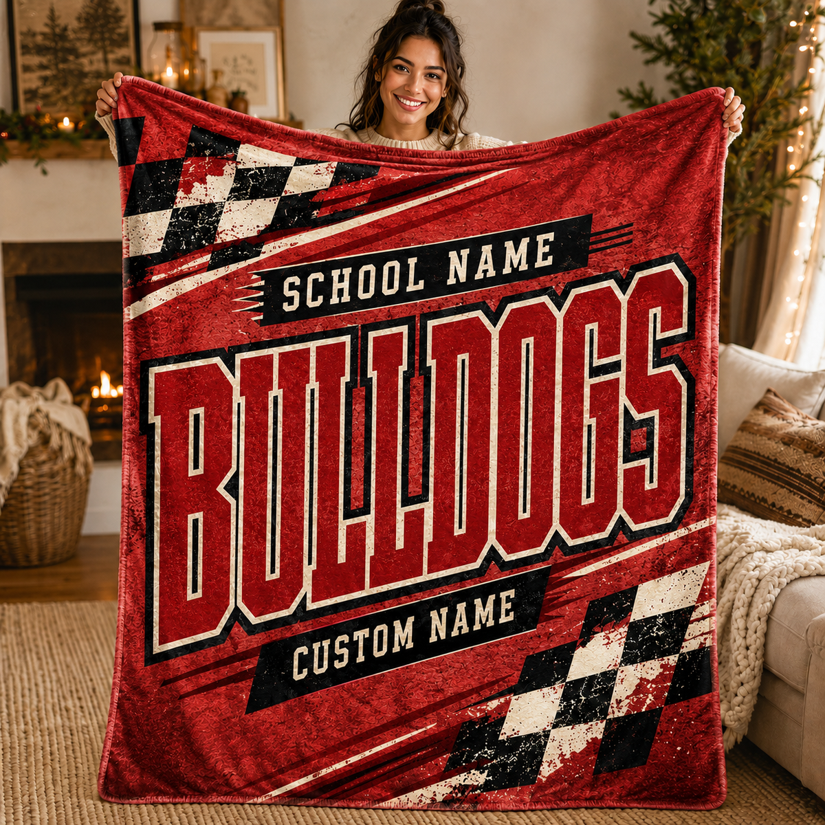 Personalized Racing Mascot Fleece Blanket, Custom School Spirit Gift