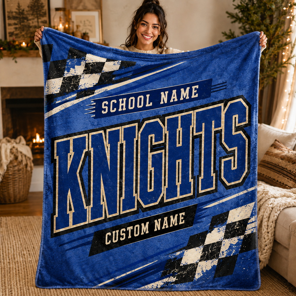 Personalized Racing Mascot Fleece Blanket, Custom School Spirit Gift