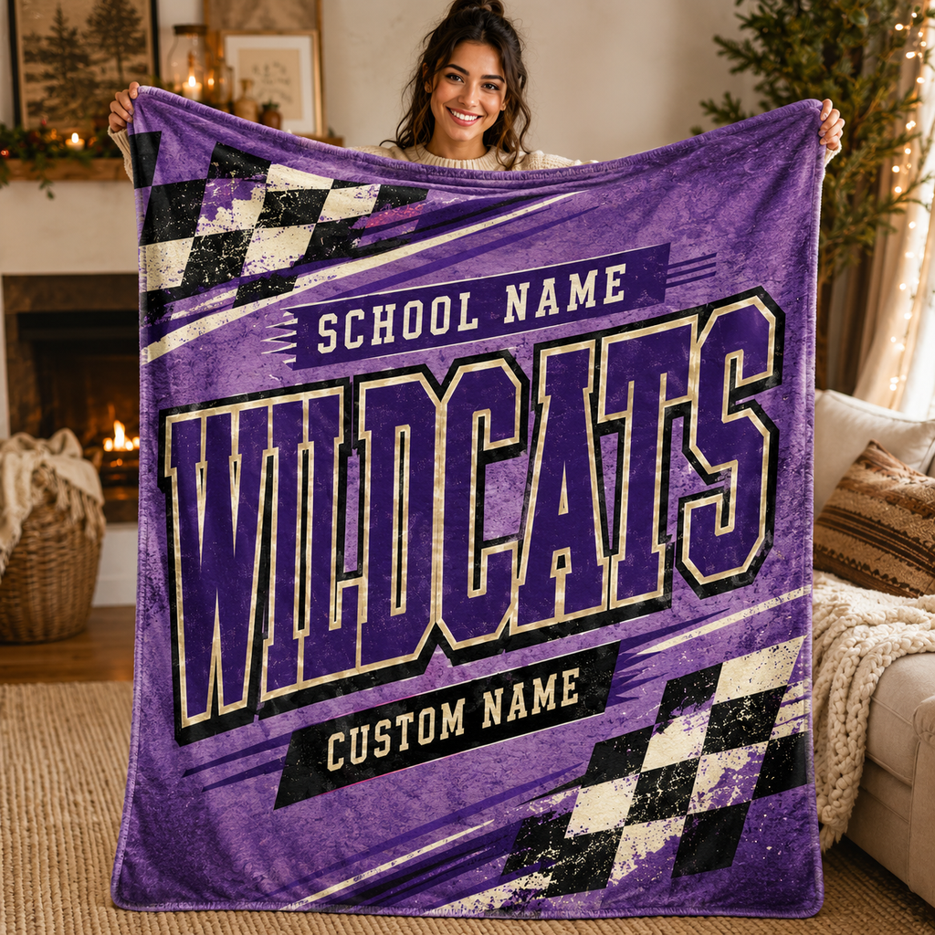 Personalized Racing Mascot Fleece Blanket, Custom School Spirit Gift