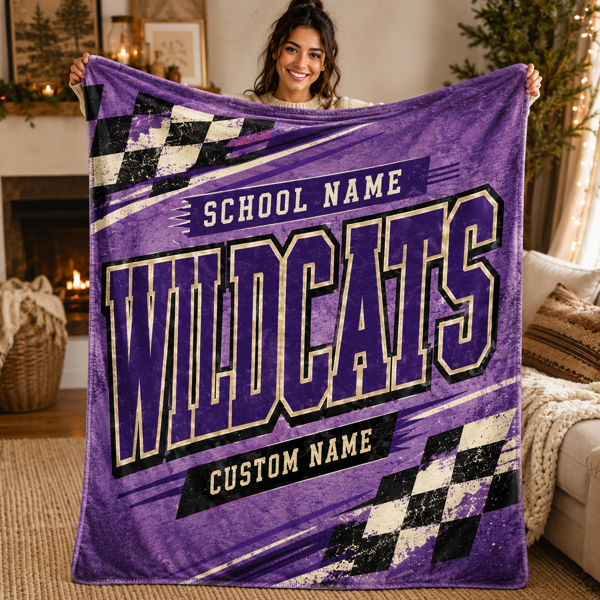 Personalized Racing Mascot Fleece Blanket, Custom School Spirit Gift