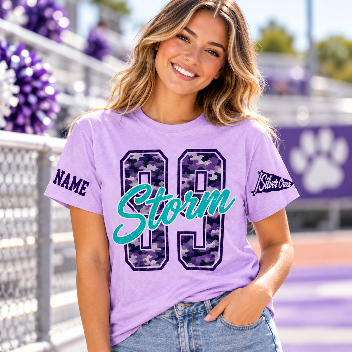 Custom School Mascot T-Shirt, Camo Varsity Game Day Spirit Apparel