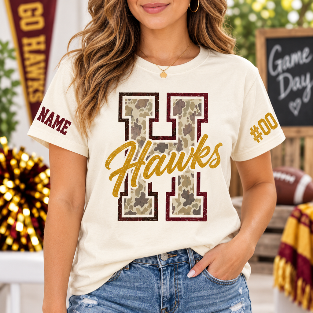 Personalized Camo Varsity Letter T-Shirt, Family School Spirit Gift