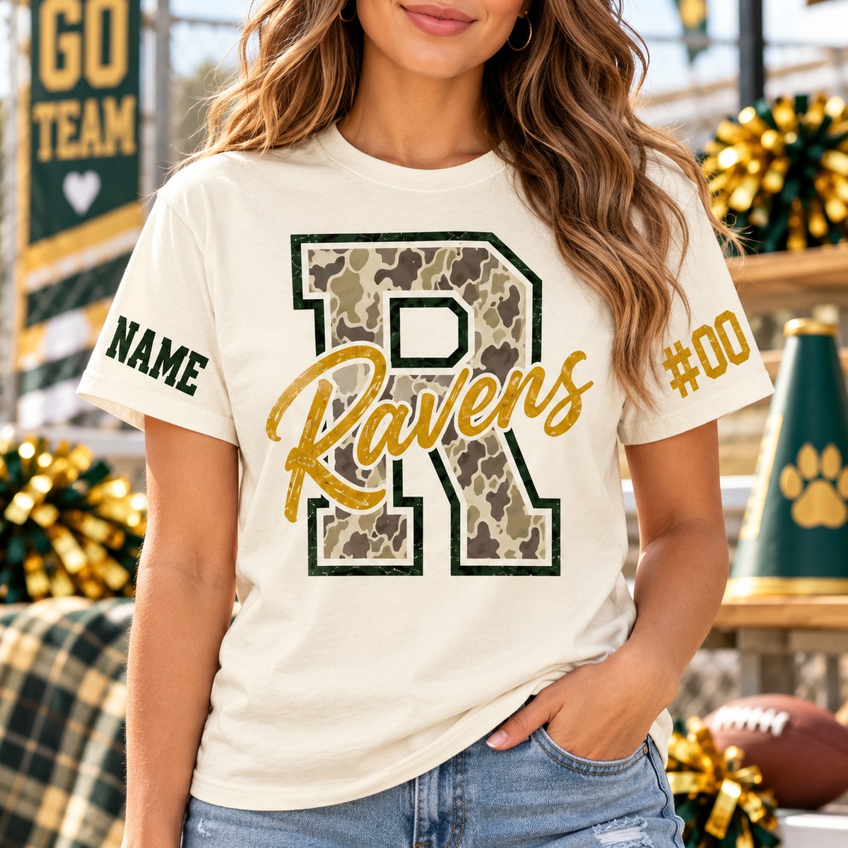 Personalized Camo Varsity Letter T-Shirt, Family School Spirit Gift