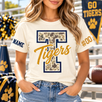 Personalized Camo Varsity Letter T-Shirt, Family School Spirit Gift