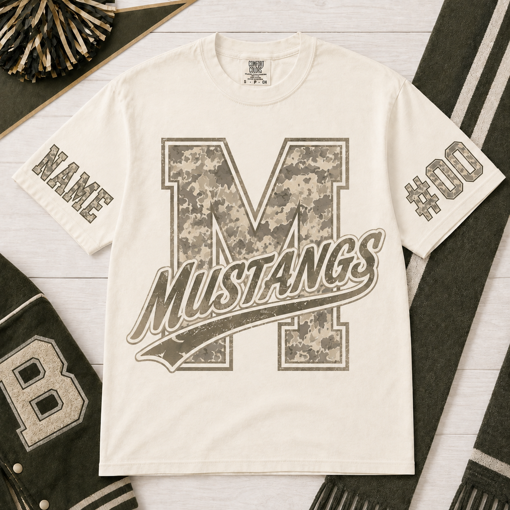 Custom Camo Mascot Graphic T-Shirt, Varsity Game Day Apparel