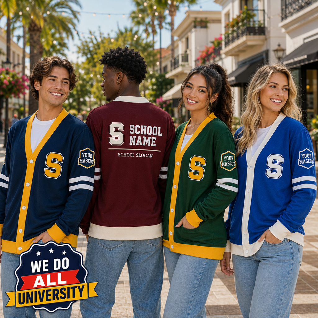 Personalized School Varsity Cardigan, Custom College Mascot Spirit Sweater