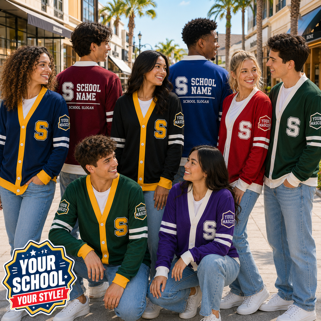 Personalized School Varsity Cardigan, Custom College Mascot Spirit Sweater – product image 2
