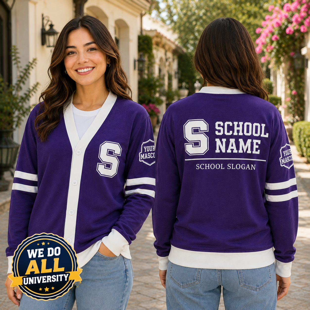 Personalized School Varsity Cardigan, Custom College Mascot Spirit Sweater – product image 3