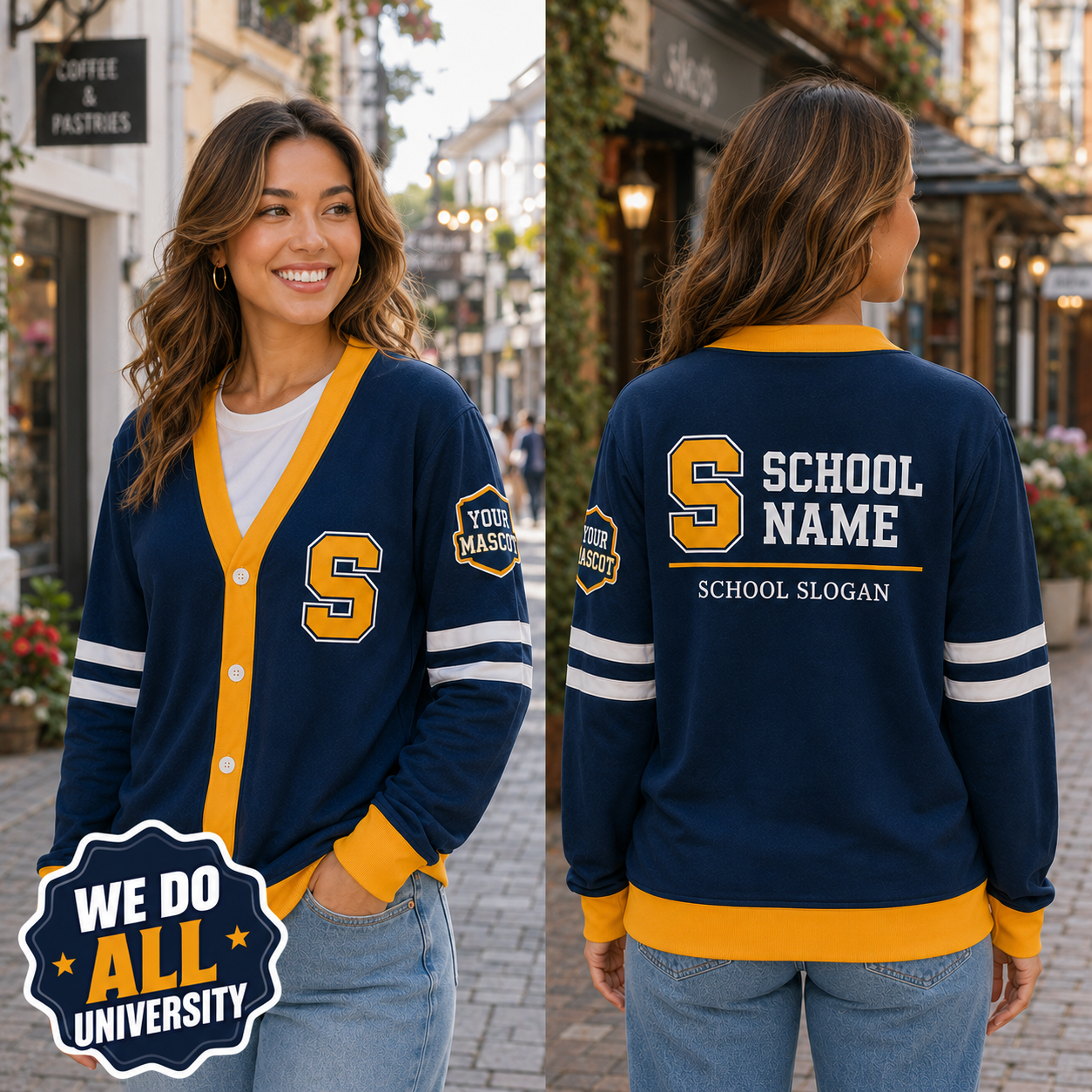Personalized School Varsity Cardigan, Custom College Mascot Spirit Sweater – product image 4