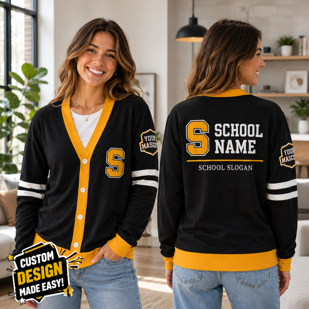 Personalized School Varsity Cardigan, Custom College Mascot Spirit Sweater – product image 6