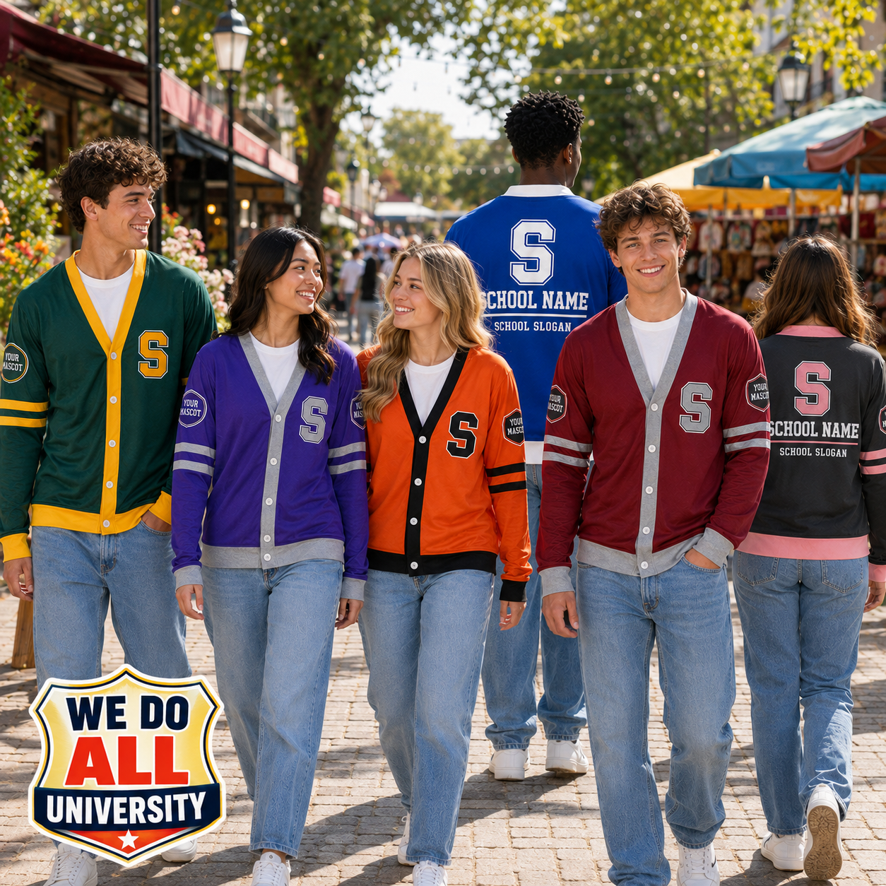 Custom School Varsity Cardigan, Personalized College Mascot Spirit Sweater