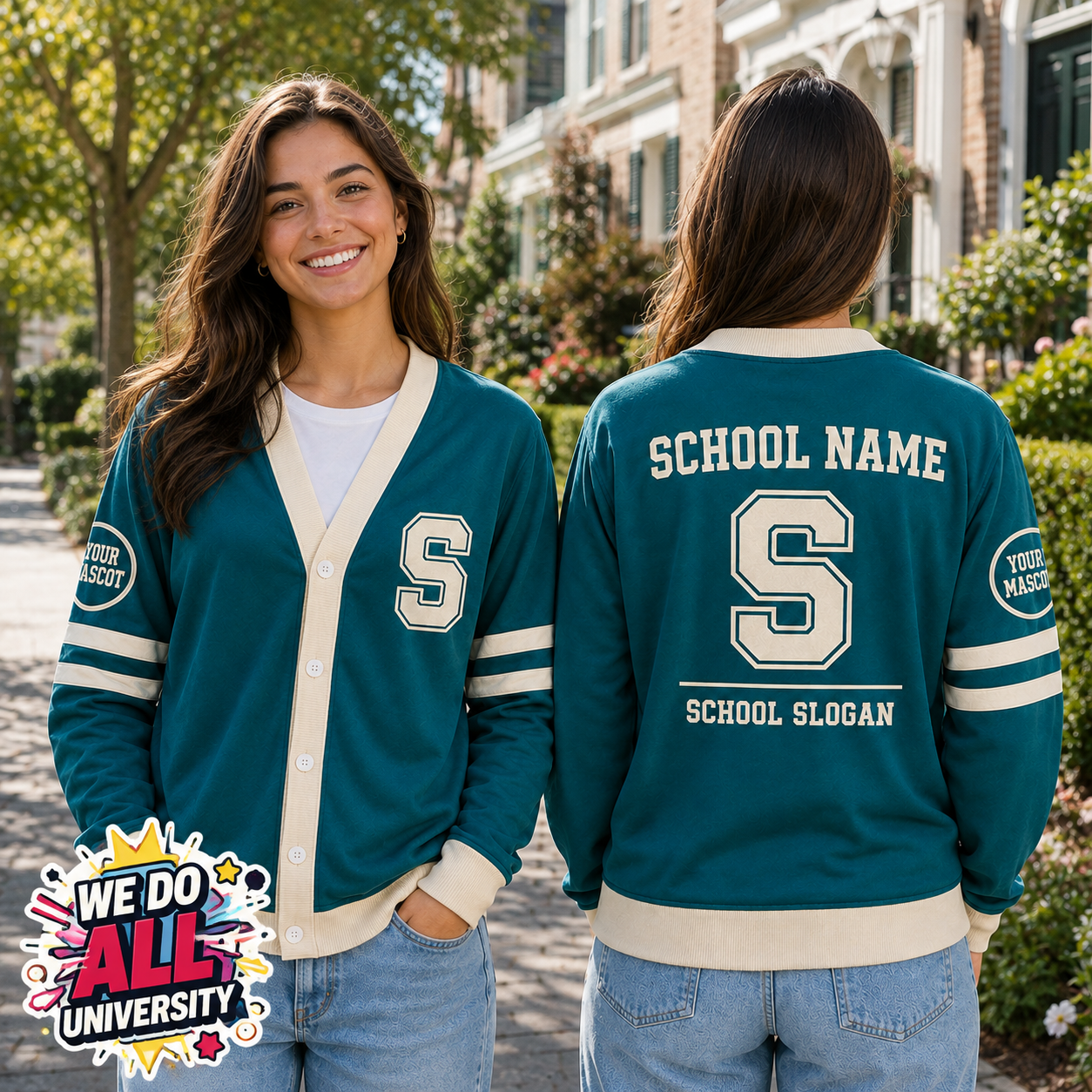 Personalized College Varsity Cardigan, Custom School Spirit Mascot Sweater – product image 4