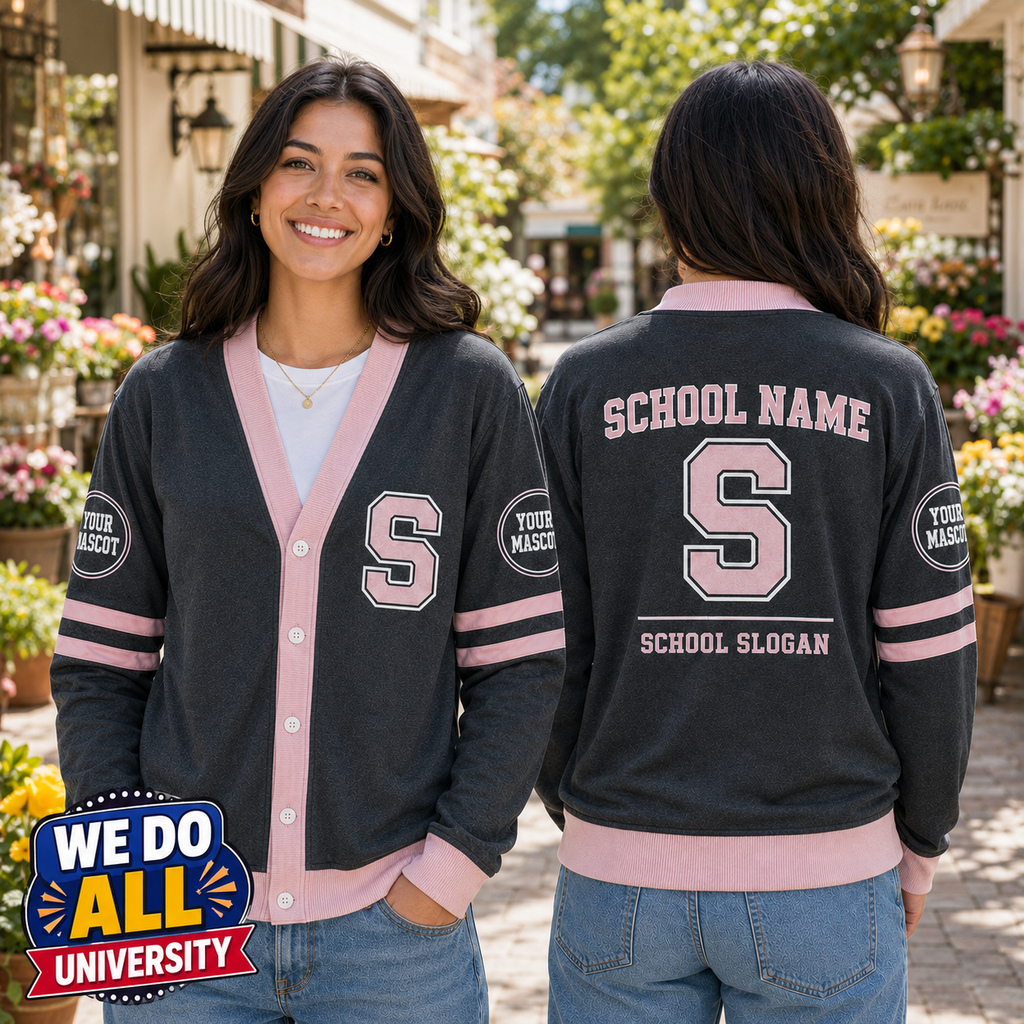 Personalized College Varsity Cardigan, Custom School Spirit Mascot Sweater – product image 6