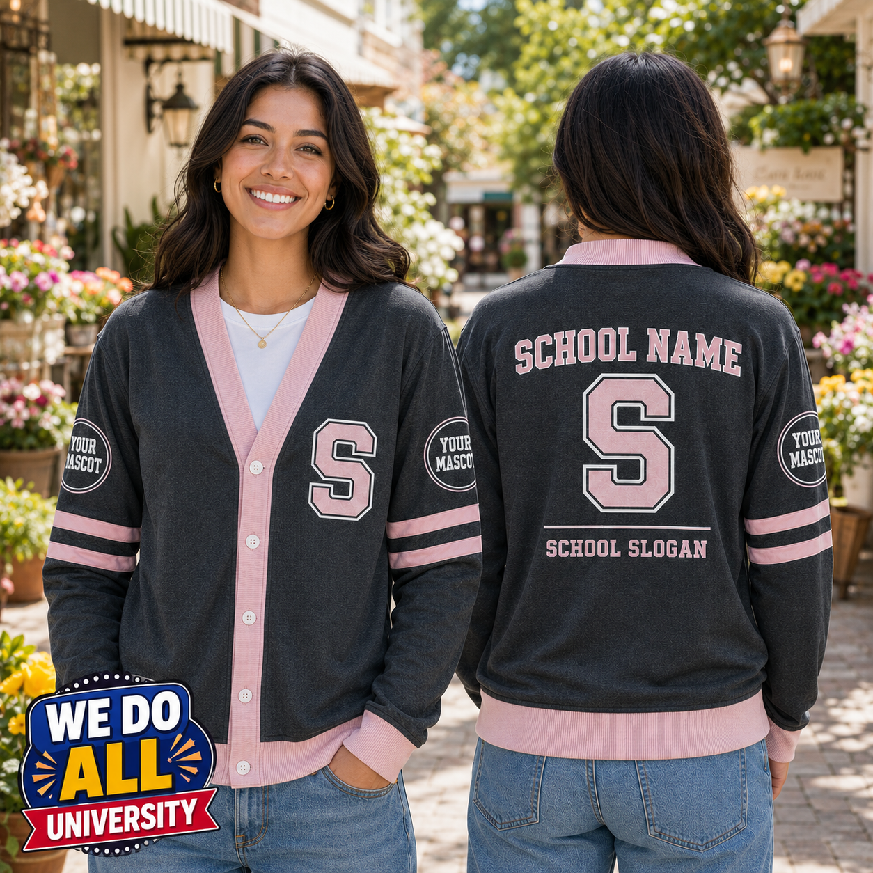 Personalized College Varsity Cardigan, Custom School Spirit Mascot Sweater – product image 6