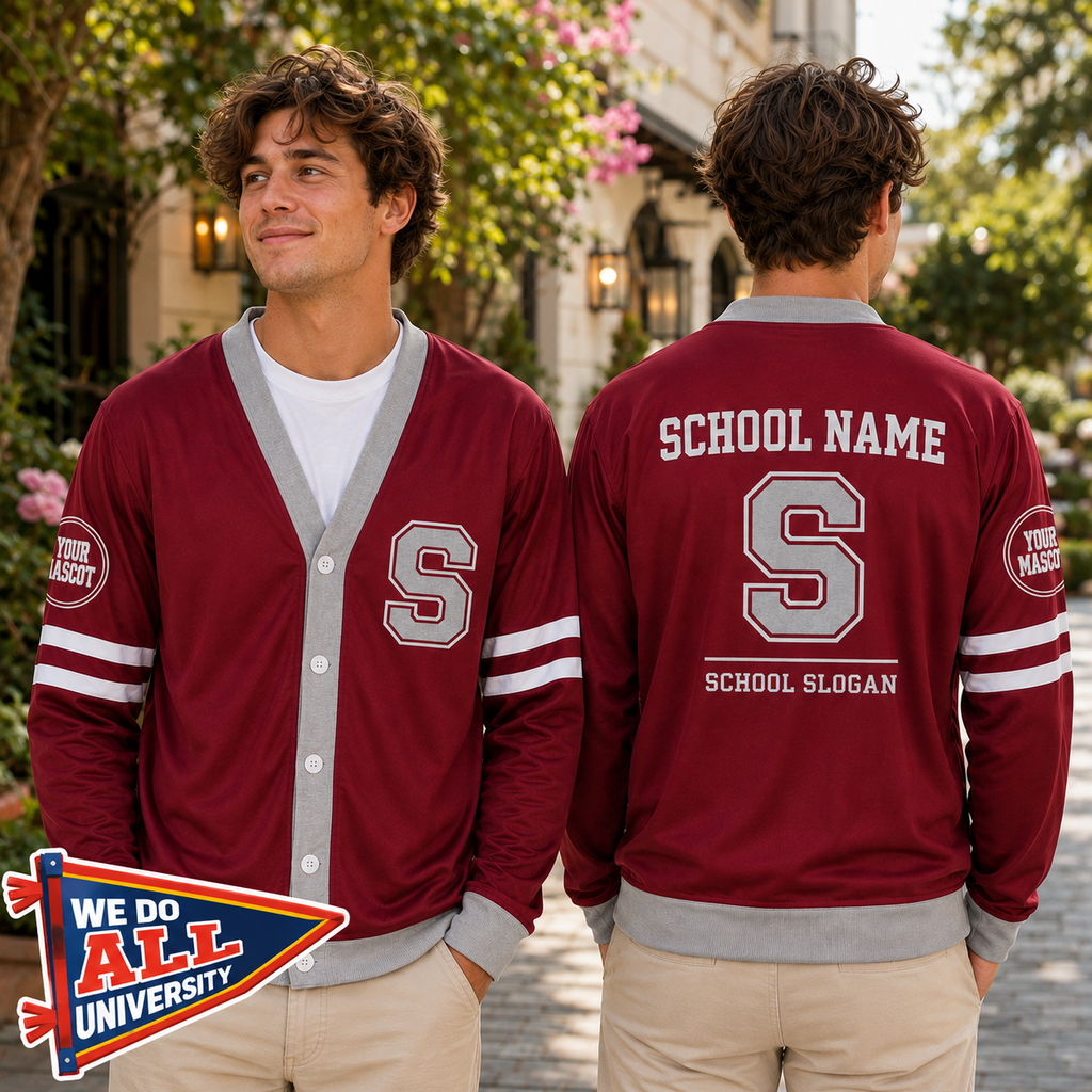 Personalized College Varsity Cardigan, Custom School Spirit Mascot Sweater – product image 2