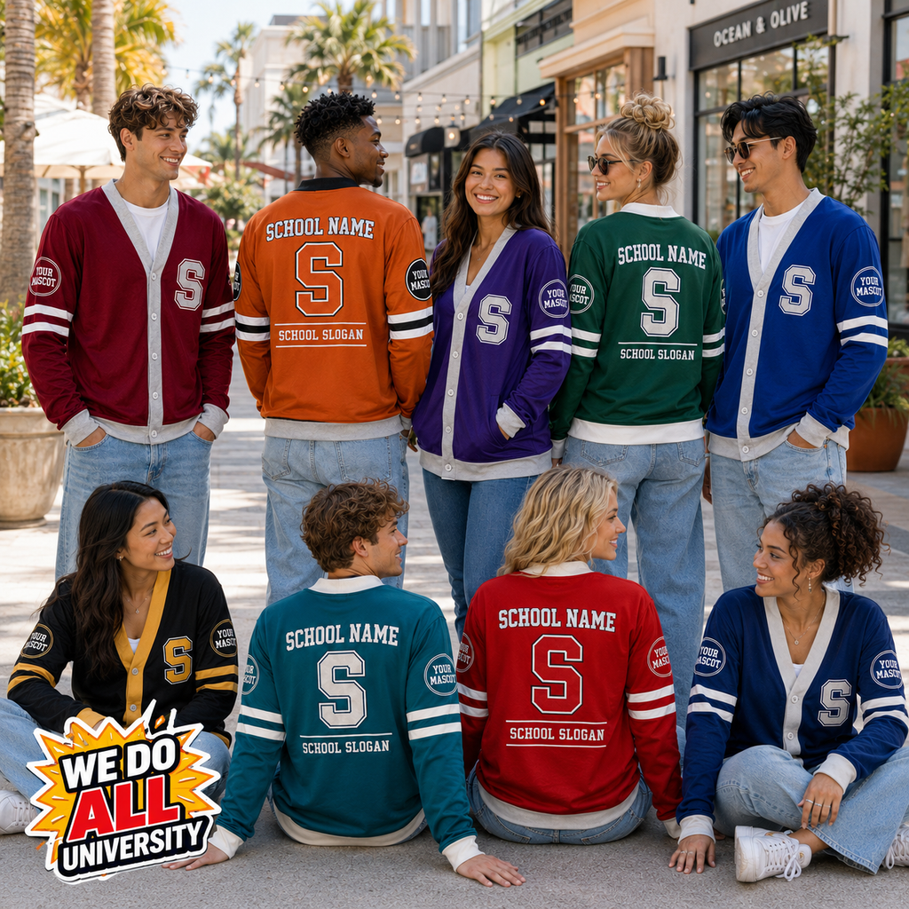 Personalized College Varsity Cardigan, Custom School Spirit Mascot Sweater