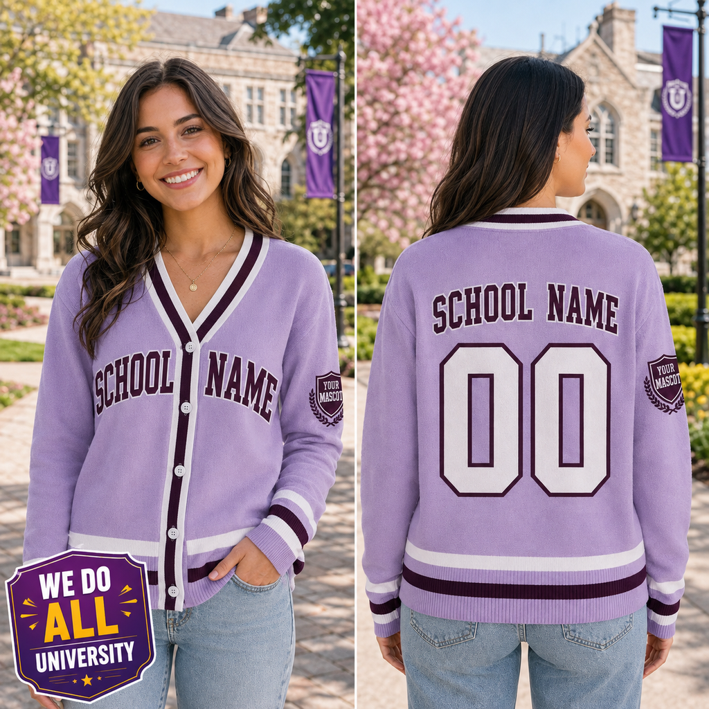 Personalized School Varsity Cardigan, Custom College Spirit Mascot Sweater – product image 6