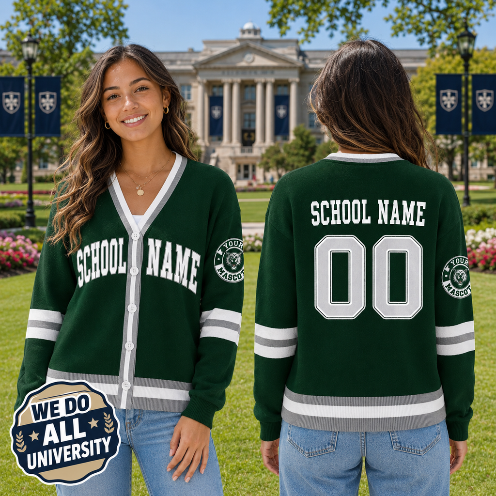 Personalized School Varsity Cardigan, Custom College Spirit Mascot Sweater – product image 2