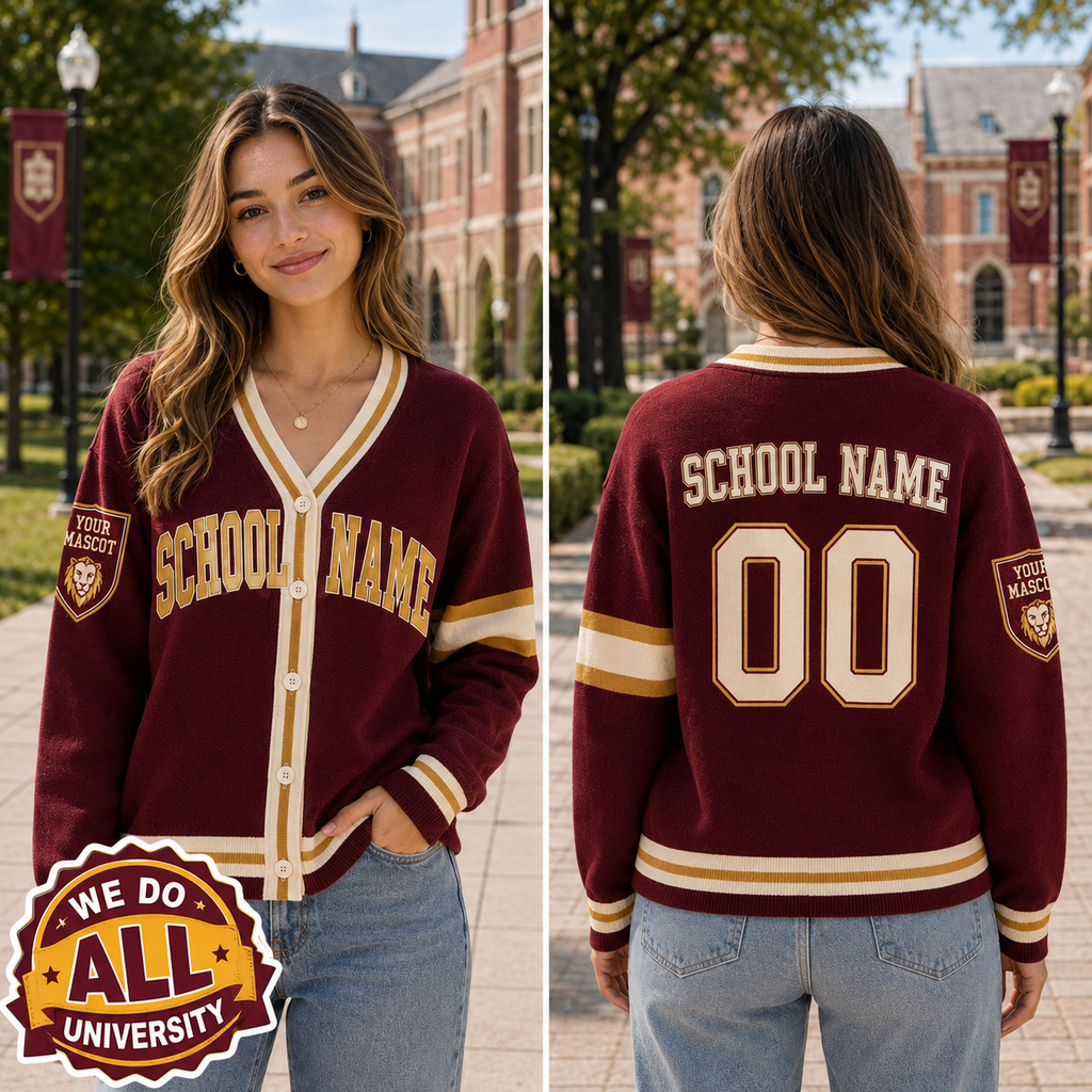 Personalized School Varsity Cardigan, Custom College Spirit Mascot Sweater – product image 3