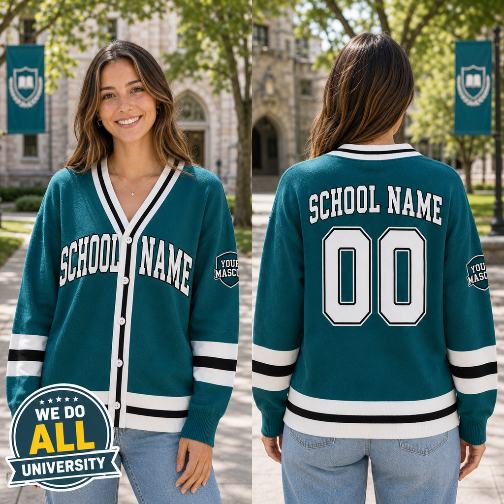 Personalized School Varsity Cardigan, Custom College Spirit Mascot Sweater – product image 5