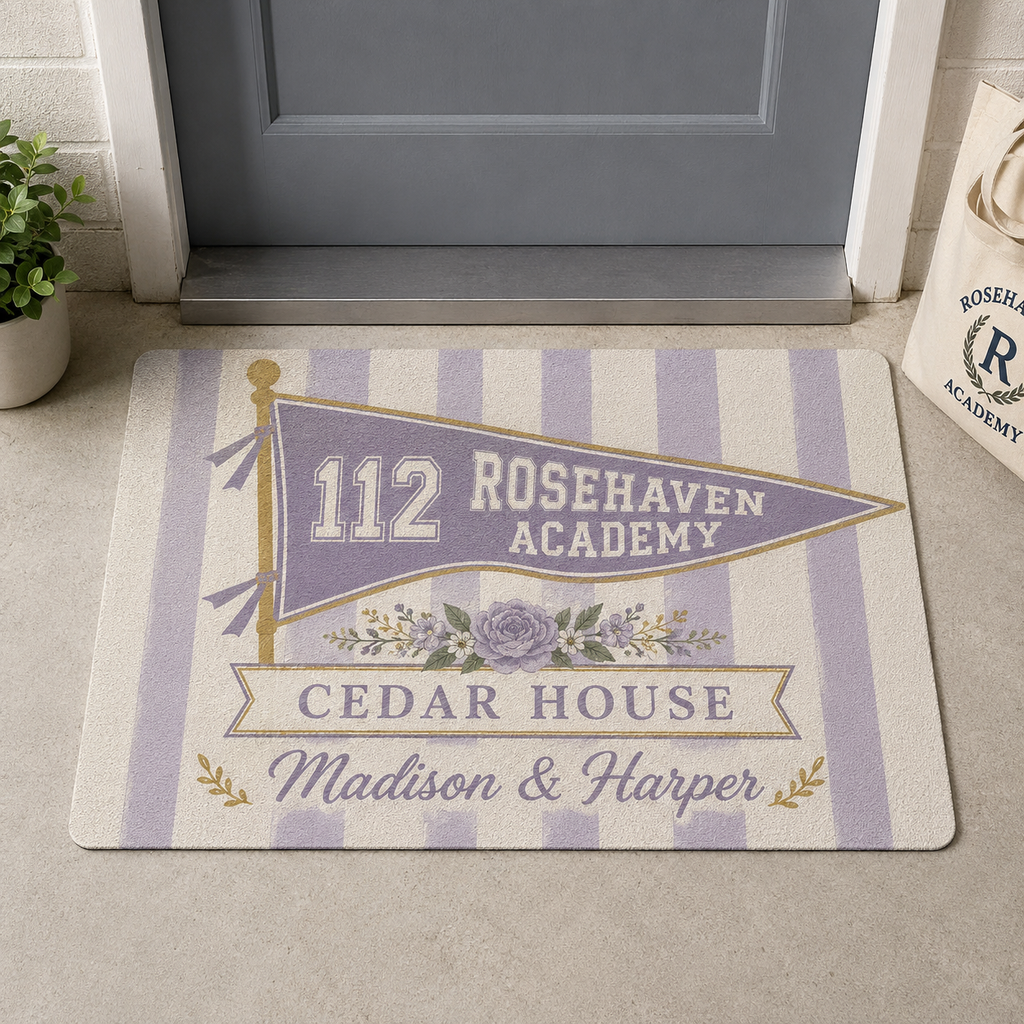 Personalized School Pennant Doormat, Custom Dorm Room Welcome Mat