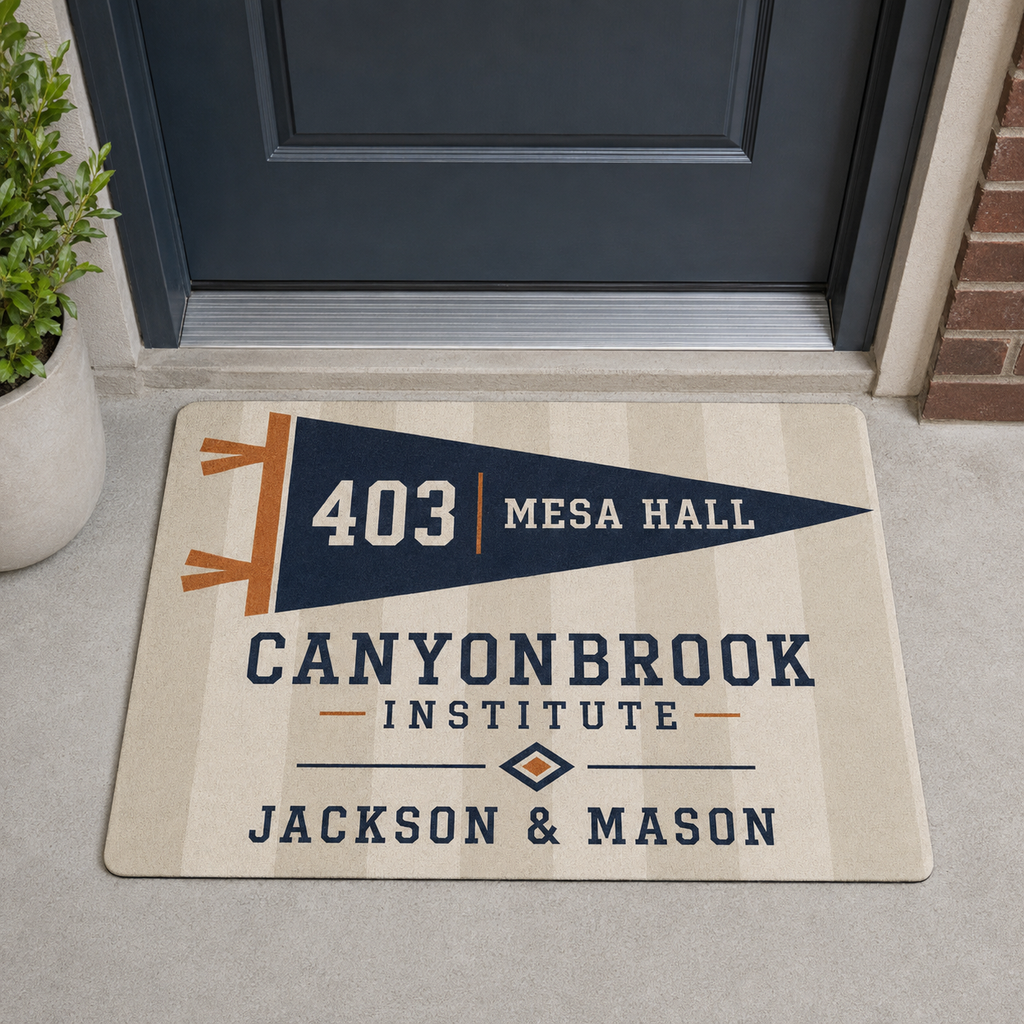 Personalized College Dorm Doormat, Custom School Pennant Room Mat