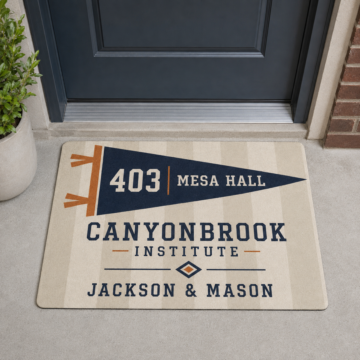 Personalized College Dorm Doormat, Custom School Pennant Room Mat