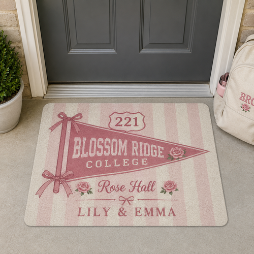 Custom College Dorm Doormat, Personalized School Pennant Welcome Mat
