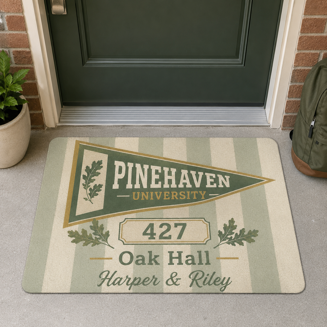 Personalized University Dorm Doormat, Custom College Pennant Welcome Mat