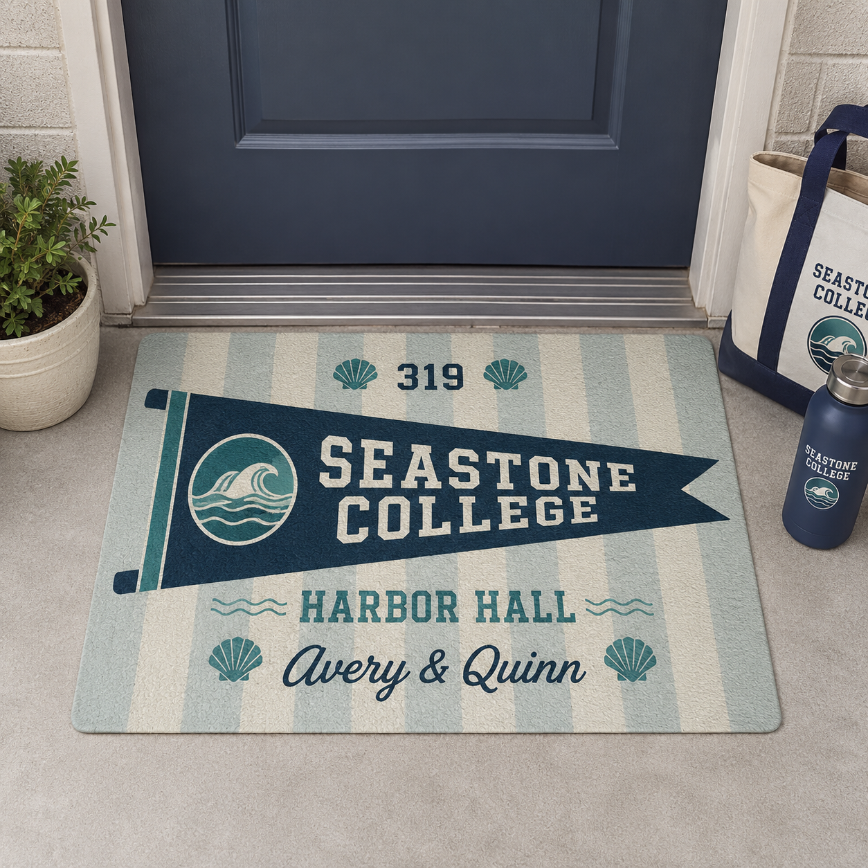 Personalized College Dorm Doormat, Custom School Spirit Pennant Welcome Mat