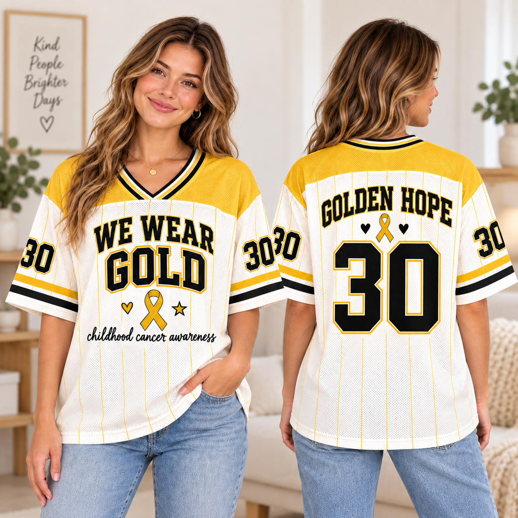 Custom Gold Ribbon Childhood Cancer Awareness Jersey, Game Day Spirit Wear - product image 2