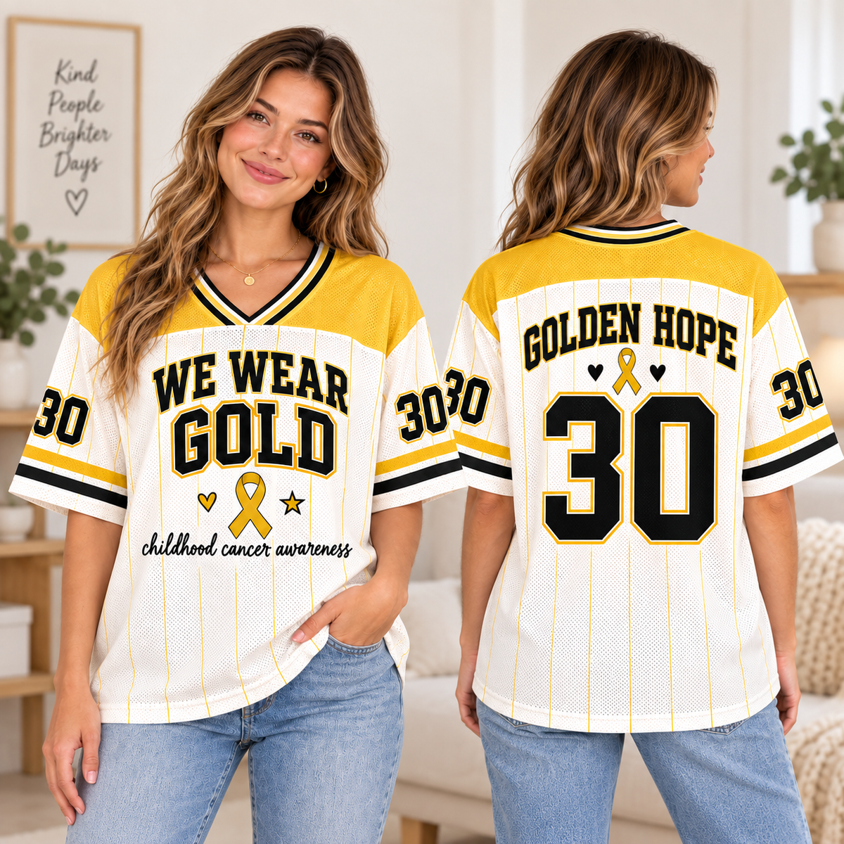 Custom Gold Ribbon Childhood Cancer Awareness Jersey, Game Day Spirit Wear - product image 2