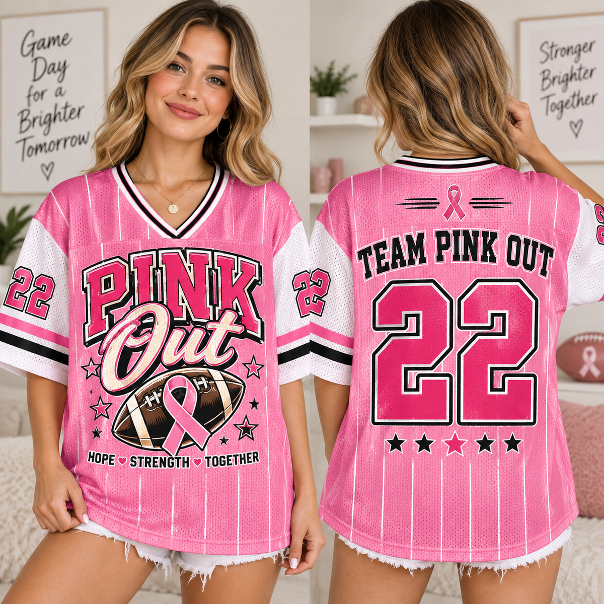 Pink Out Football Jersey, Breast Cancer Supporter Team Tribute Gift - product image 2