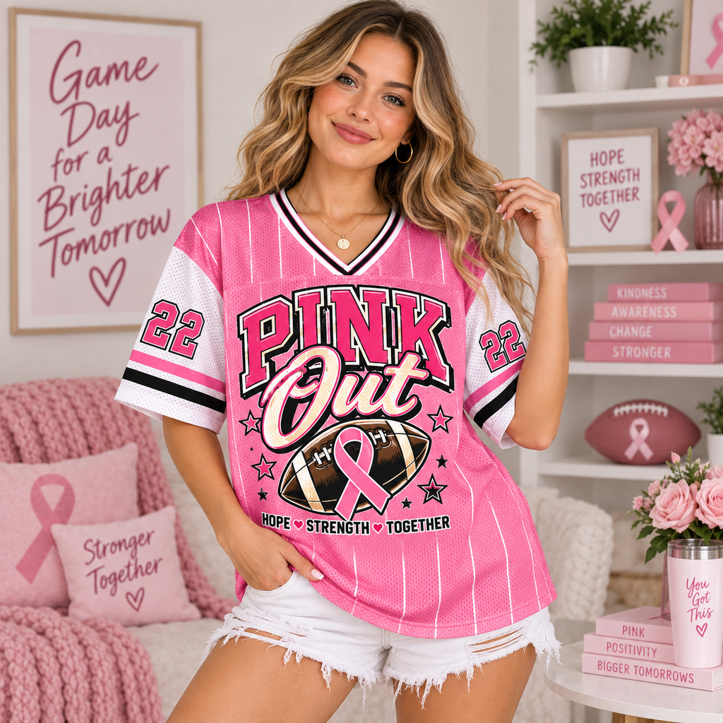 Pink Out Football Jersey, Breast Cancer Supporter Team Tribute Gift - product image 1