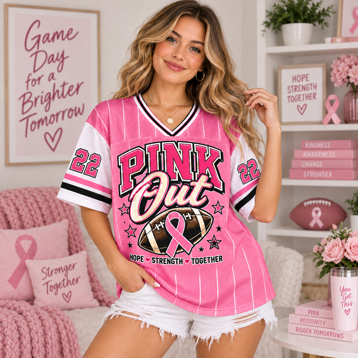 Pink Out Football Jersey, Breast Cancer Supporter Team Tribute Gift - product image 1