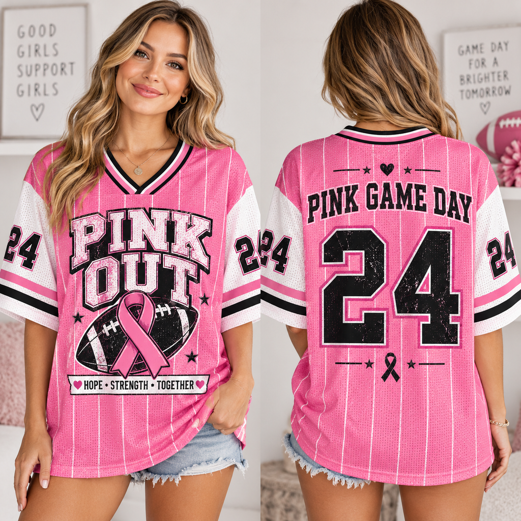 Pink Game Day Football Jersey, Breast Cancer Supporter Tribute Gift - product image 1