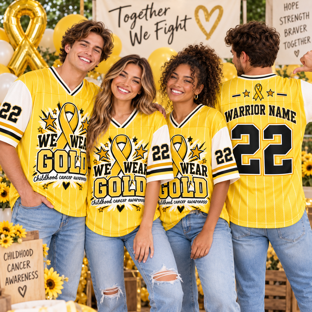 Gold Ribbon Football Jersey, Childhood Cancer Warrior Supporter Gift - product image 1