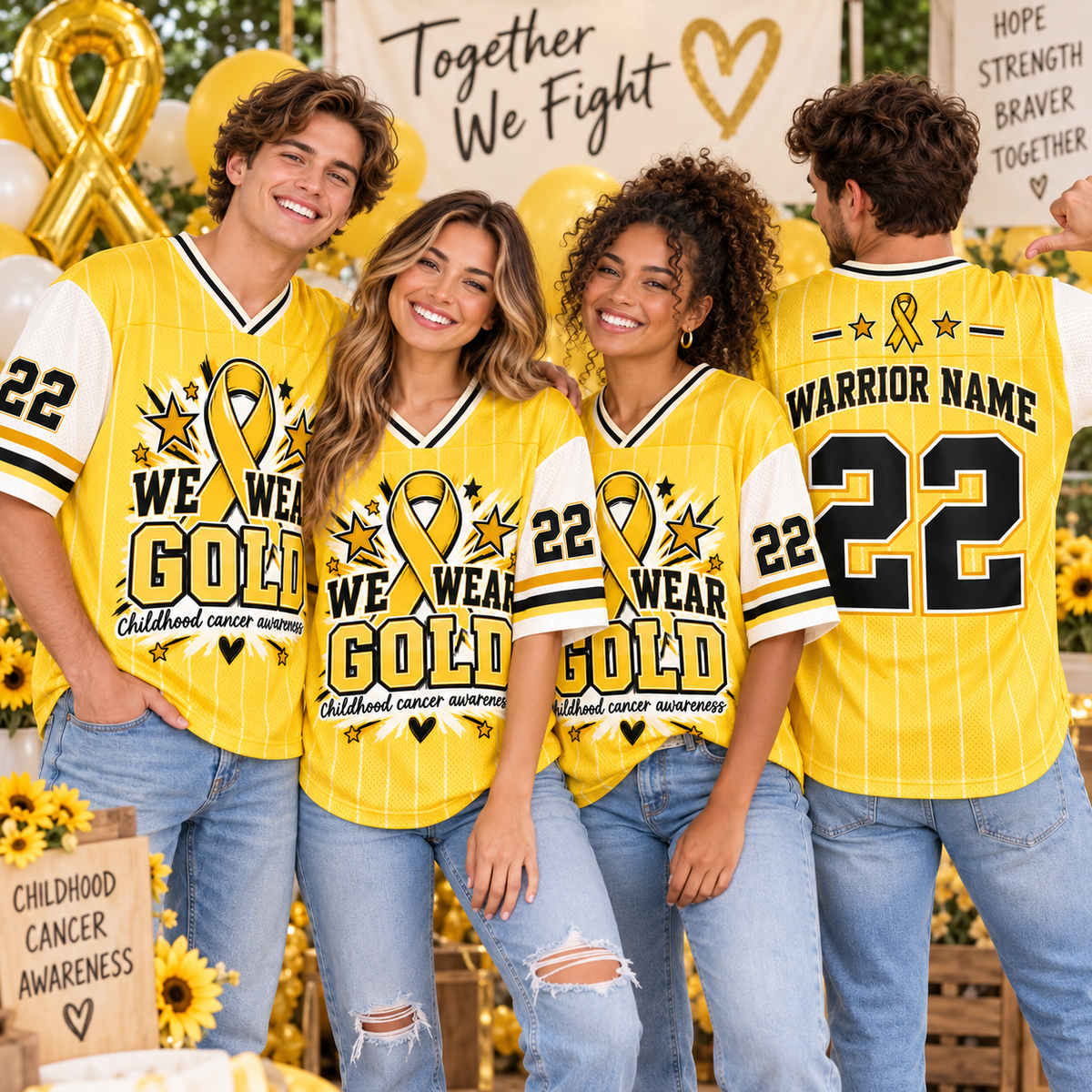 Gold Ribbon Football Jersey, Childhood Cancer Warrior Supporter Gift - product image 1