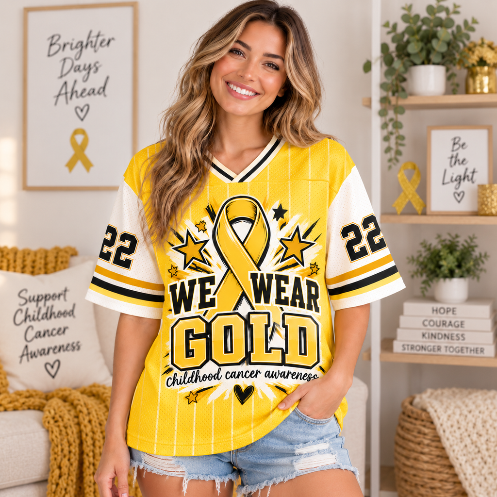 Gold Ribbon Football Jersey, Childhood Cancer Warrior Supporter Gift - product image 2