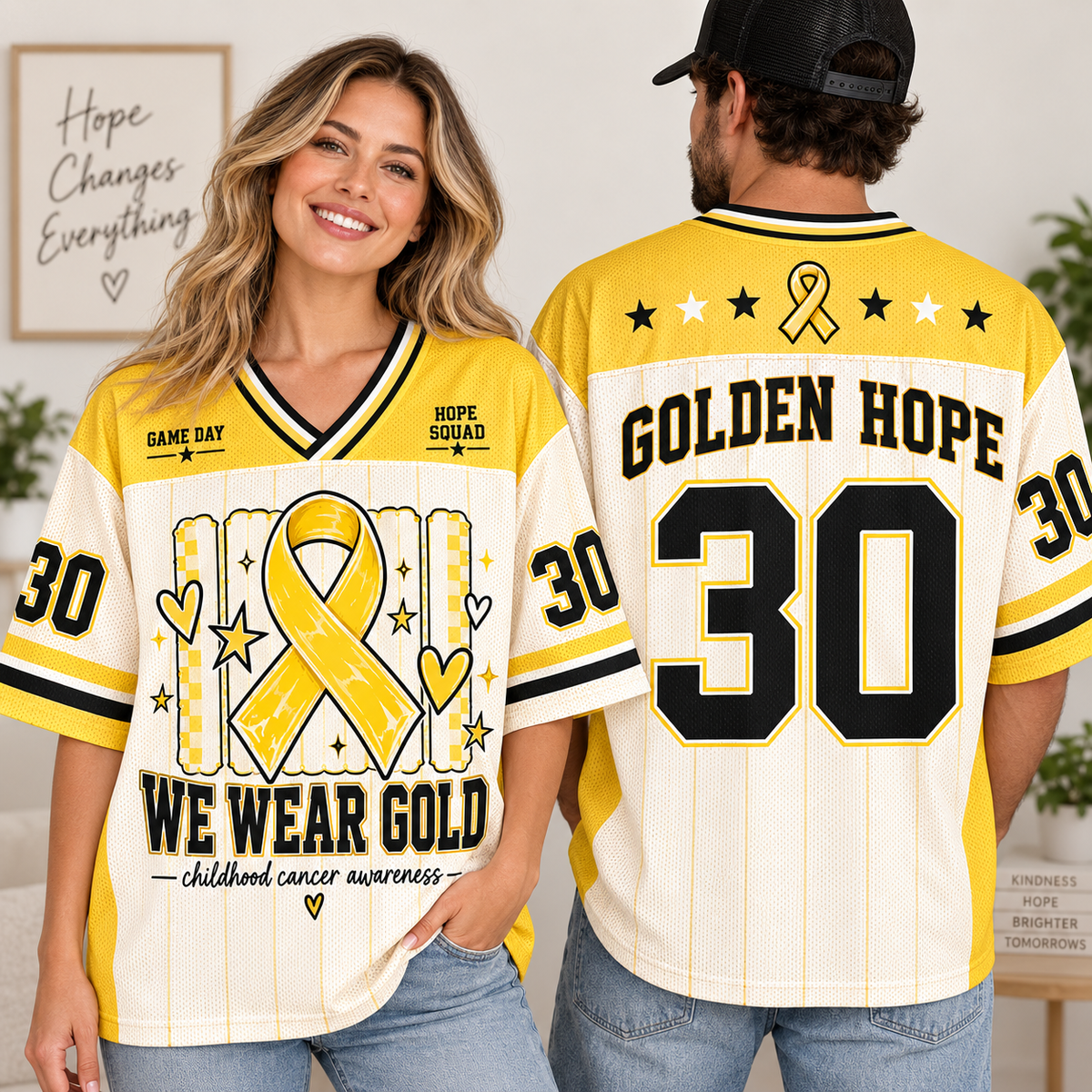 Golden Hope Football Jersey, Childhood Cancer Warrior Tribute Gift - product image 3