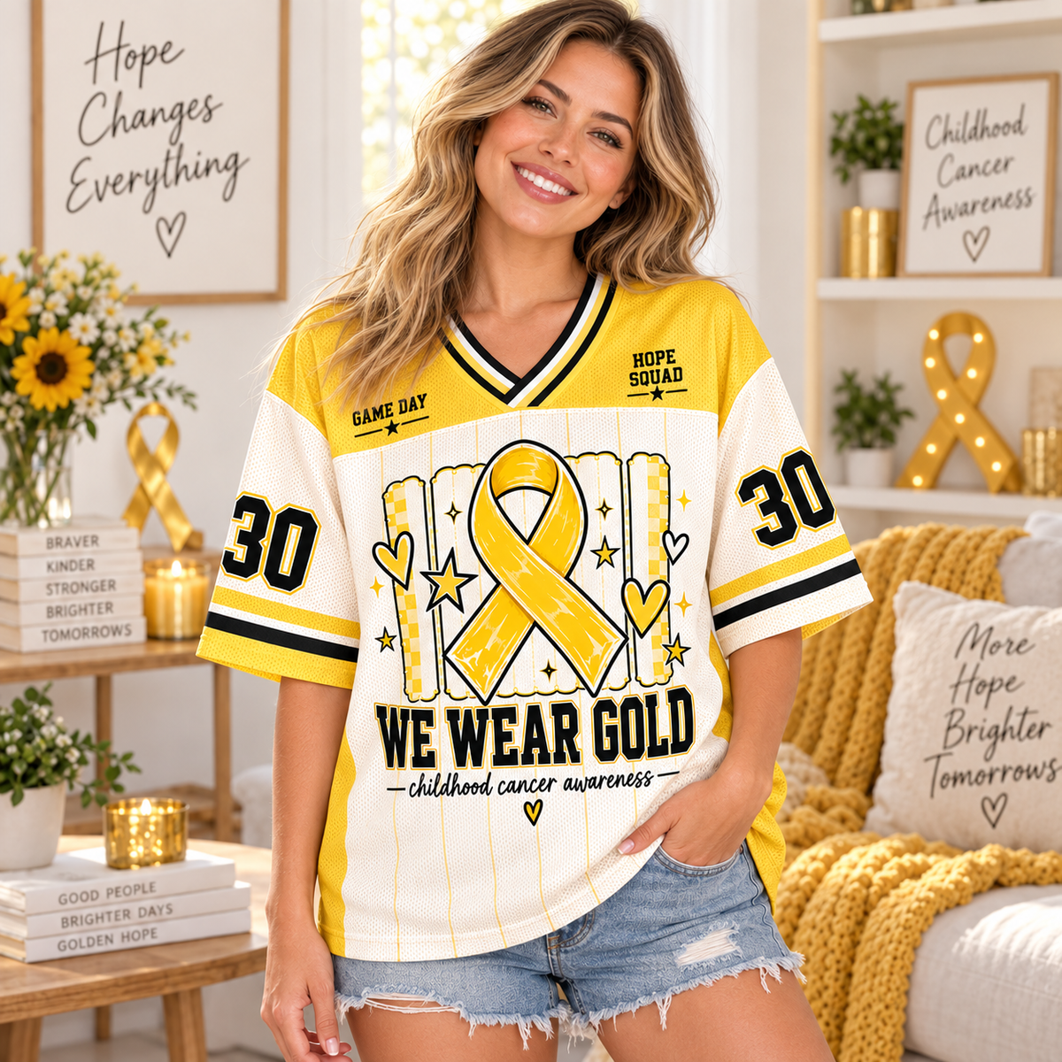 Golden Hope Football Jersey, Childhood Cancer Warrior Tribute Gift - product image 2