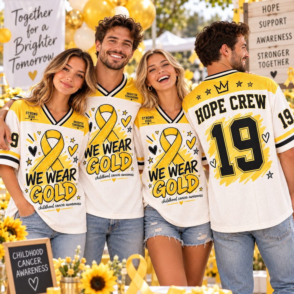 Childhood Cancer Awareness Football Jersey, We Wear Gold Spirit Wear - product image 1