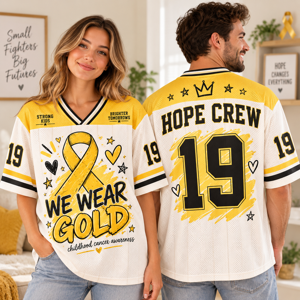 Childhood Cancer Awareness Football Jersey, We Wear Gold Spirit Wear - product image 3