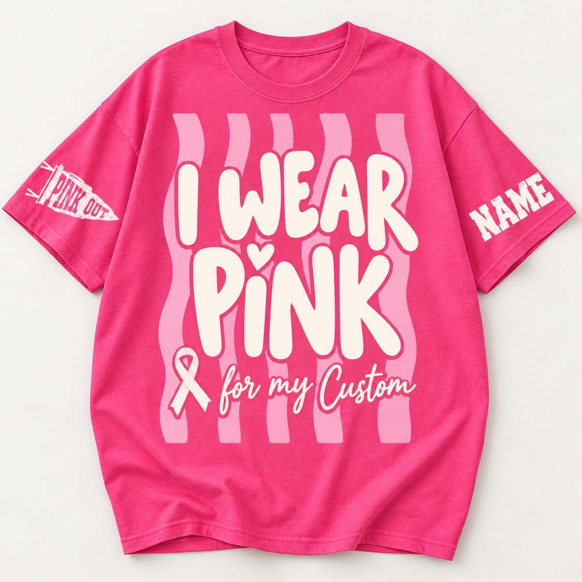 Custom Pink Out Sleeve Name T-Shirt, Personalized Awareness Tee