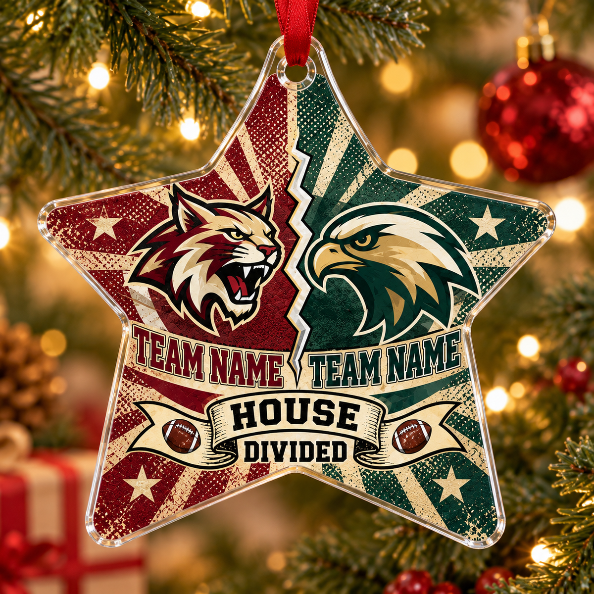 Personalized Football Christmas Ornament, Custom Team Name & Mascot Gift