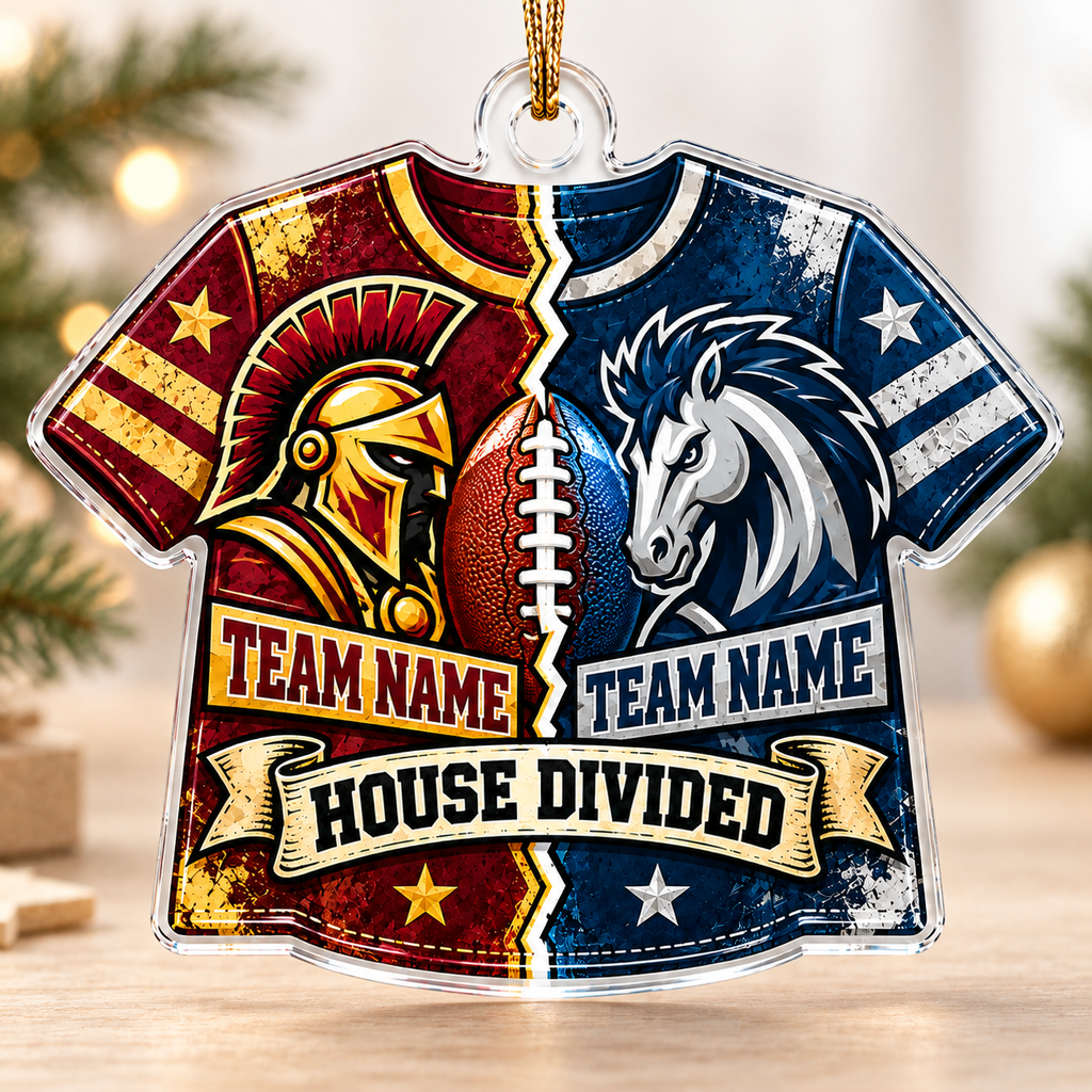 Personalized Dual Mascot Christmas Ornament, Custom House Divided Family Gift