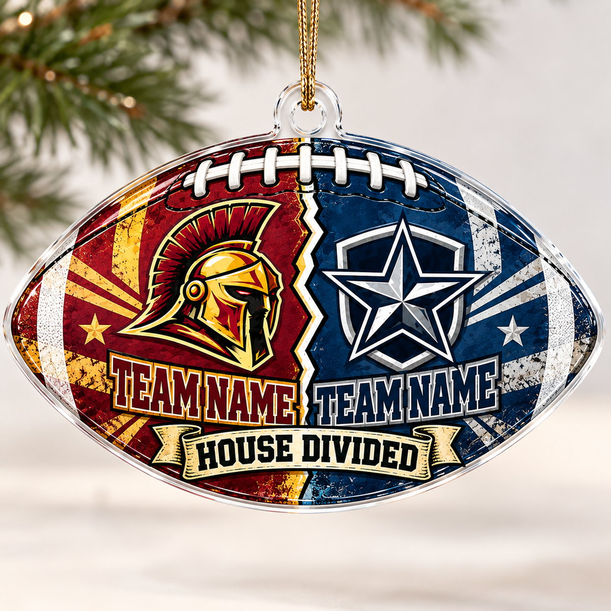 Personalized Dual Mascot Christmas Ornament, Custom House Divided Family Gift