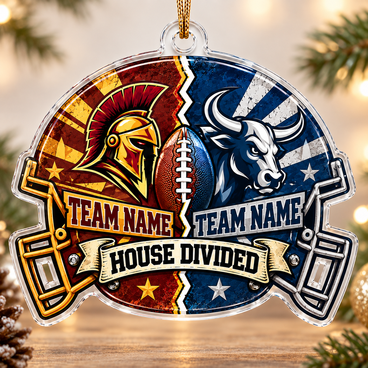 Personalized Dual Mascot Christmas Ornament, Custom House Divided Family Gift