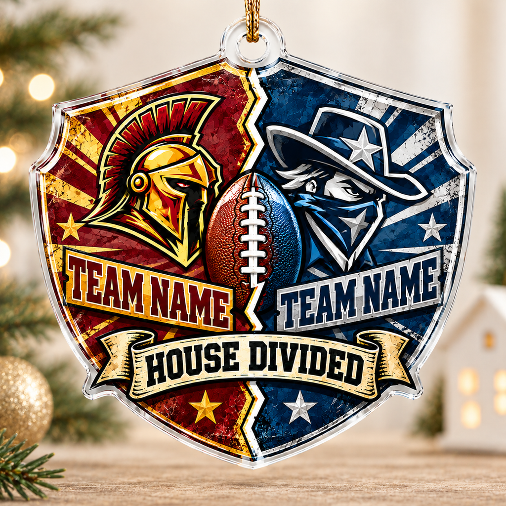 Personalized Dual Mascot Christmas Ornament, Custom House Divided Family Gift