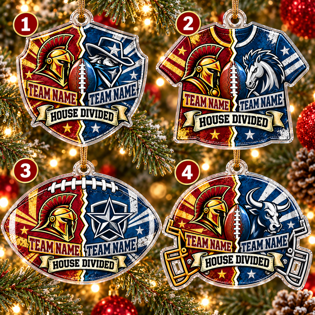 Personalized Dual Mascot Christmas Ornament, Custom House Divided Family Gift